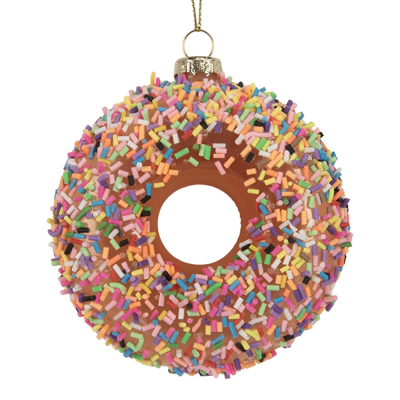 Weihnachtsanhänger Donut Glas Braun Bunt Streusel Ø 10x4 cm von Clayre & Eef (6GL5254)