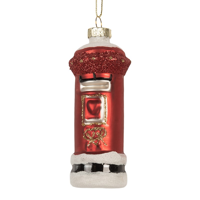 Weihnachtsanhänger Briefkasten Säule beschneit Glas Rot Weiß Glitzer Ø 4x11 cm von Clayre & Eef (6GL5256)