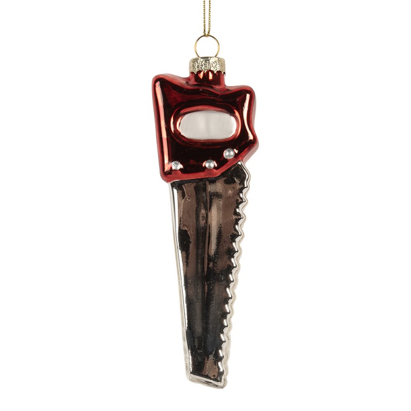 Weihnachtsanhänger Handsäge Werkzeug Glas Silber Rot 4x3x13 cm von Clayre & Eef (6GL5257)