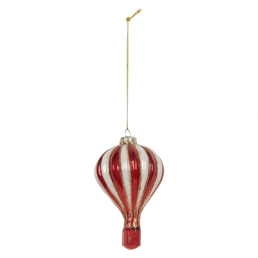 Weihnachtsanhänger Heißluftballon Glas Rot Weiß Gold Glitzer Ø 6x9 cm von Clayre & Eef (6GL5258)