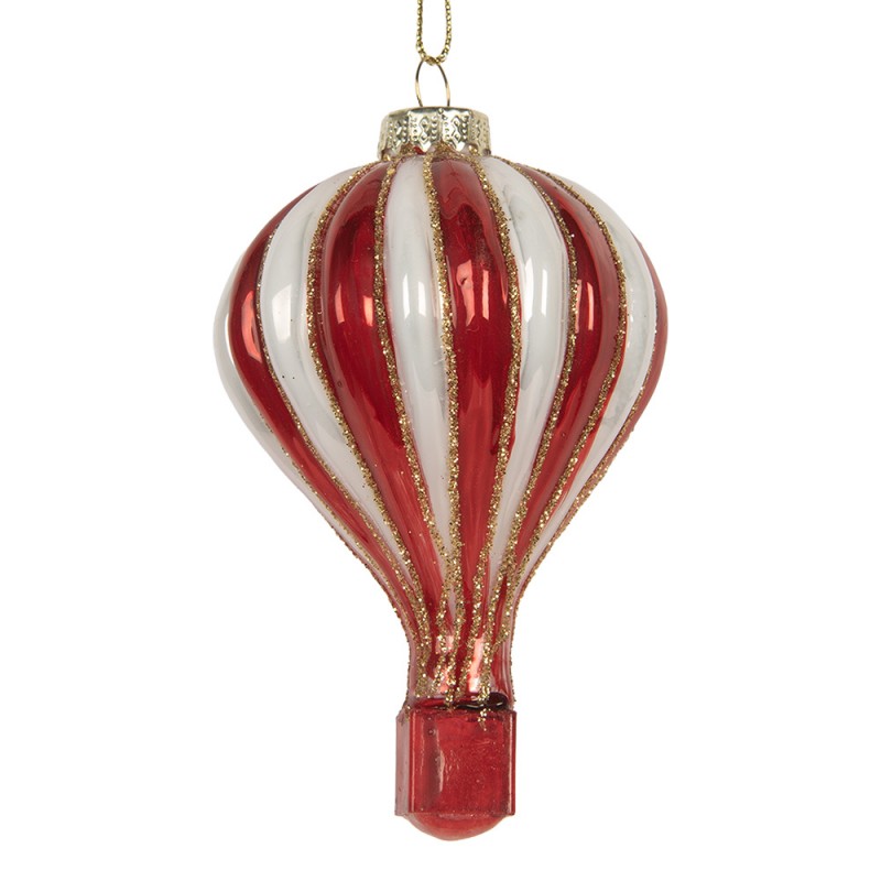 Weihnachtsanhänger Heißluftballon Glas Rot Weiß Gold Glitzer Ø 6x9 cm von Clayre & Eef (6GL5258)
