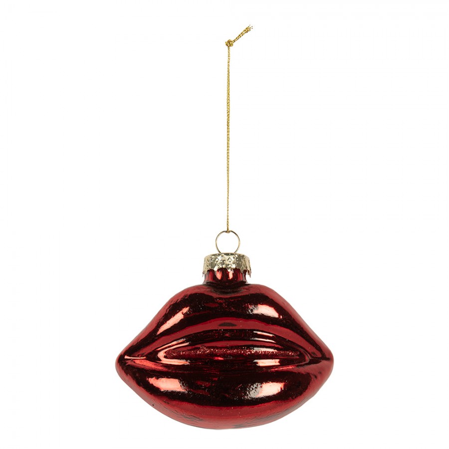 Weihnachtsanhänger Kussmund Lippen Glas glänzend Rot Glitzer 8x4x7 cm von Clayre & Eef (6GL5261)