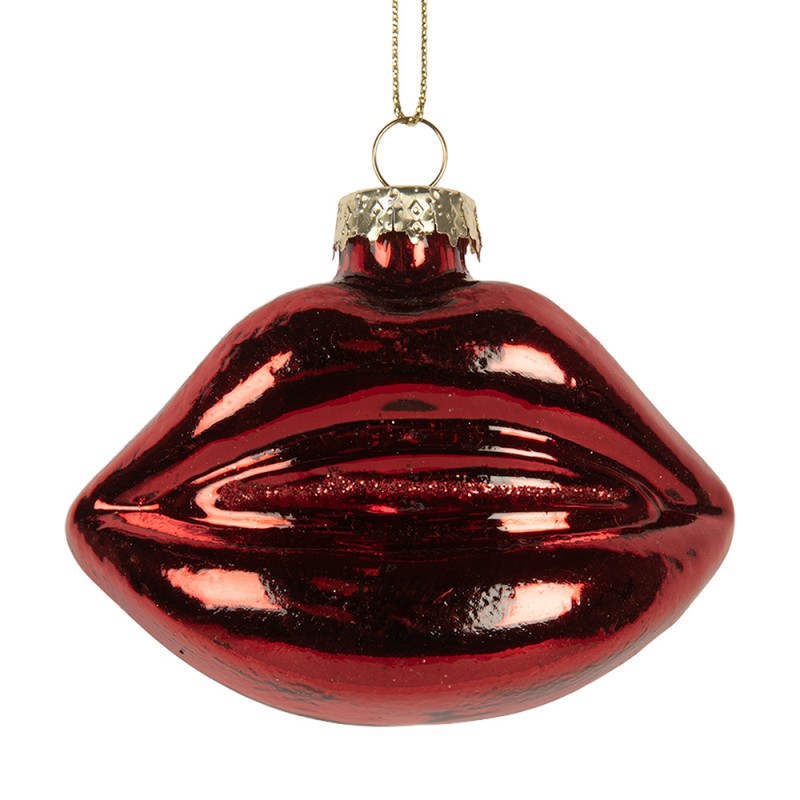 Weihnachtsanhänger Kussmund Lippen Glas glänzend Rot Glitzer 8x4x7 cm von Clayre & Eef (6GL5261)
