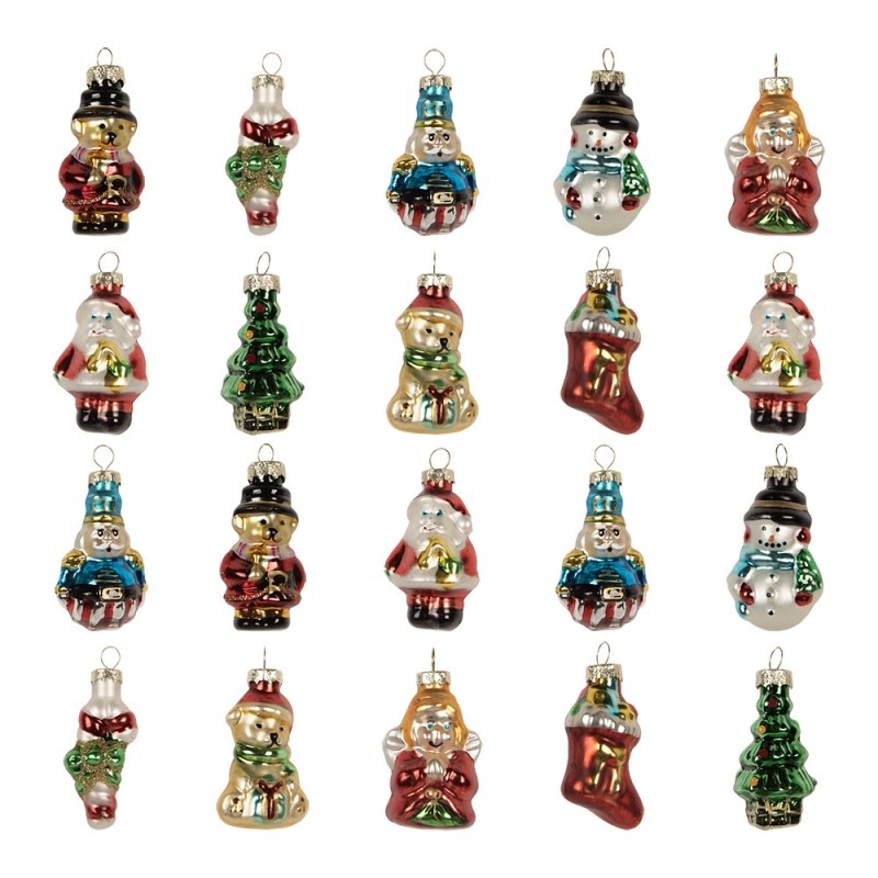 Weihnachtsanhänger Miniatur Figuren 20er Set Glas Bunt 28x20x4 cm von Clayre & Eef (6GL5262)