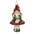 Weihnachtsanhänger Wichtel Zwerg auf Fliegenpilz Glas Rot Grün Weiß 7x6x13 cm von Clayre & Eef (6GL5263)