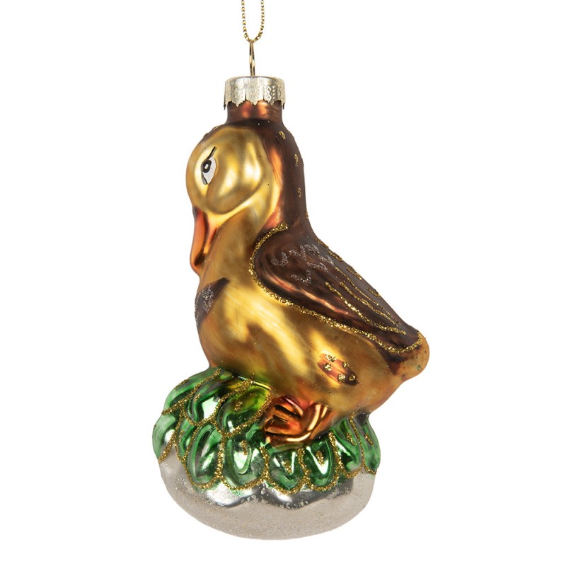 Weihnachtsanhänger Ente auf Seerosenblatt Glas Braun Grün 6x5x11 cm von Clayre & Eef (6GL5266)