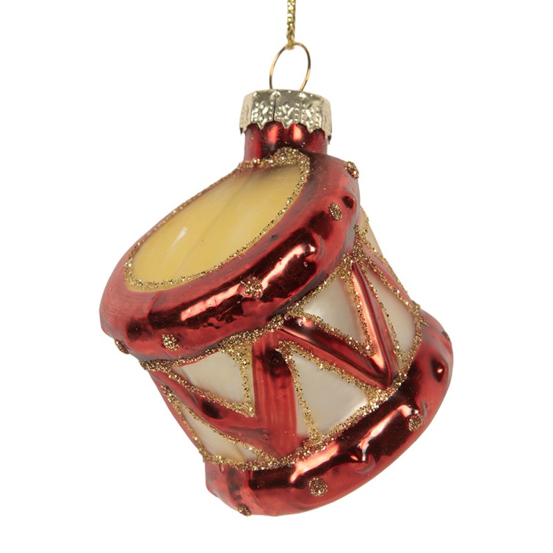 Weihnachtsanhänger Trommel Glas Rot Creme Gold Glitzer Ø 4x5 cm von Clayre & Eef (6GL5279)