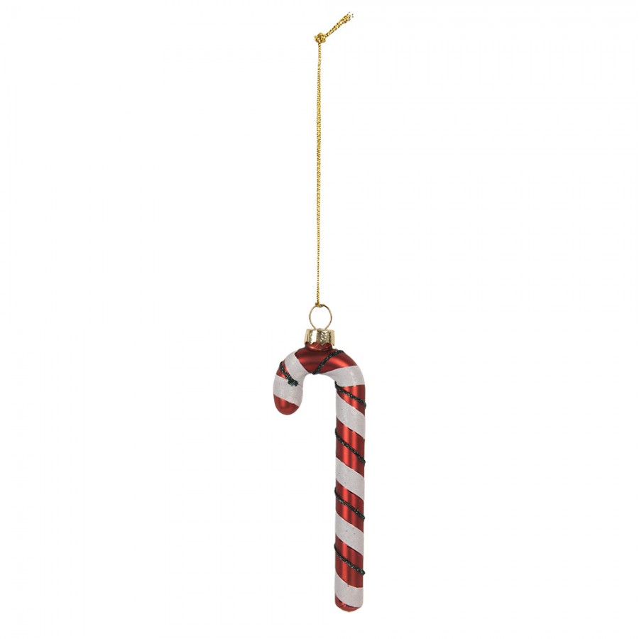Weihnachtsanhänger Zuckerstange Candy Cane Glas Rot Weiß Glitzer 4x1x12 cm von Clayre & Eef (6GL5281)