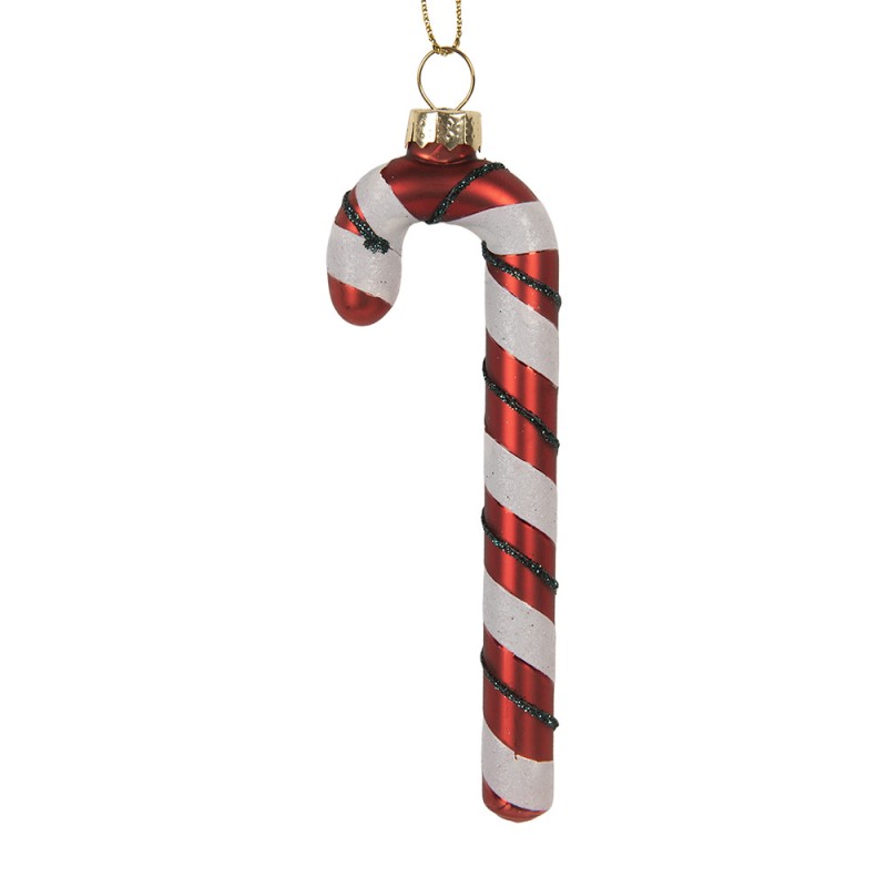 Weihnachtsanhänger Zuckerstange Candy Cane Glas Rot Weiß Glitzer 4x1x12 cm von Clayre & Eef (6GL5281)