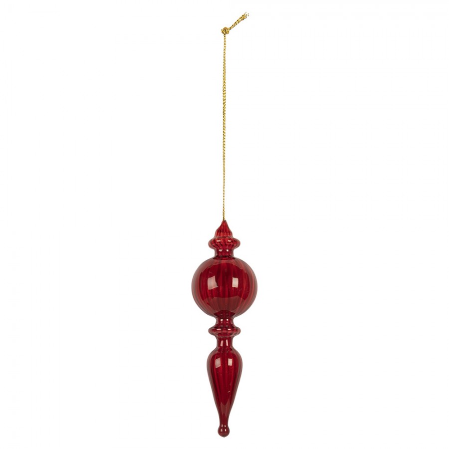 Clayre & Eef Christbaumanhänger „Zapfen“ aus Glas in Festtagsrot glänzend, Ø 5x17 cm (6GL5288)