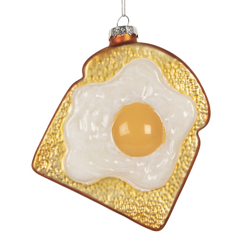 Weihnachtsanhänger Spiegelei auf Toast Glas Weiß Goldbraun Gelb 9x4x11 cm von Clayre & Eef (6GL5290)