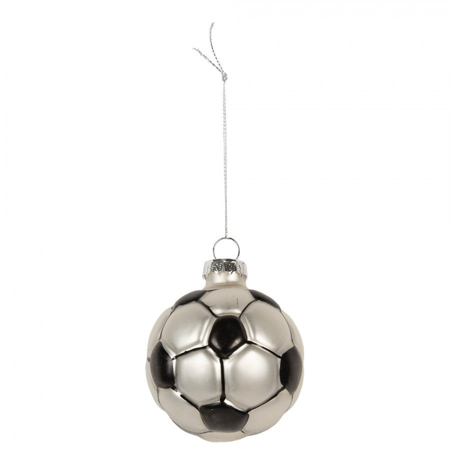 Weihnachtsanhänger Fußball Christbaumkugel Glas Weiß Schwarz Ø 6 cm von Clayre & Eef (6GL5299)