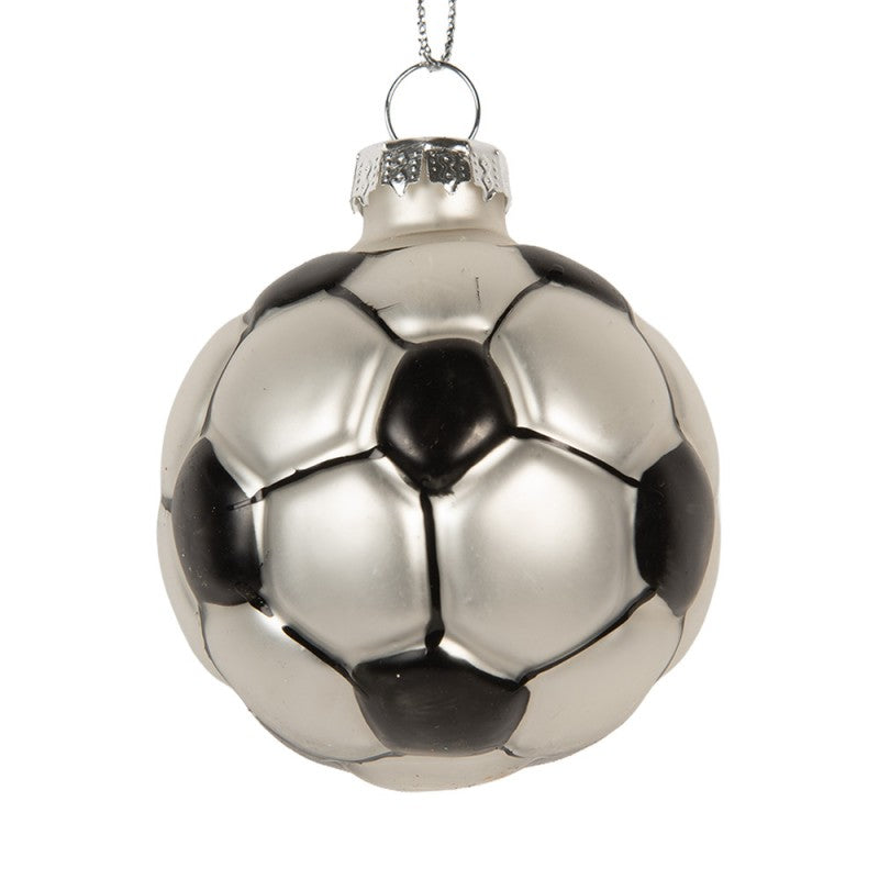 Weihnachtsanhänger Fußball Christbaumkugel Glas Weiß Schwarz Ø 6 cm von Clayre & Eef (6GL5299)