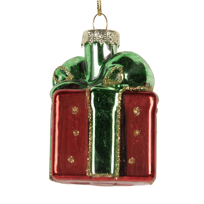 Weihnachtsanhänger Geschenk Päckchen Glas Rot Grün Gold Glitzer 4x4x6 cm von Clayre & Eef (6GL5300)
