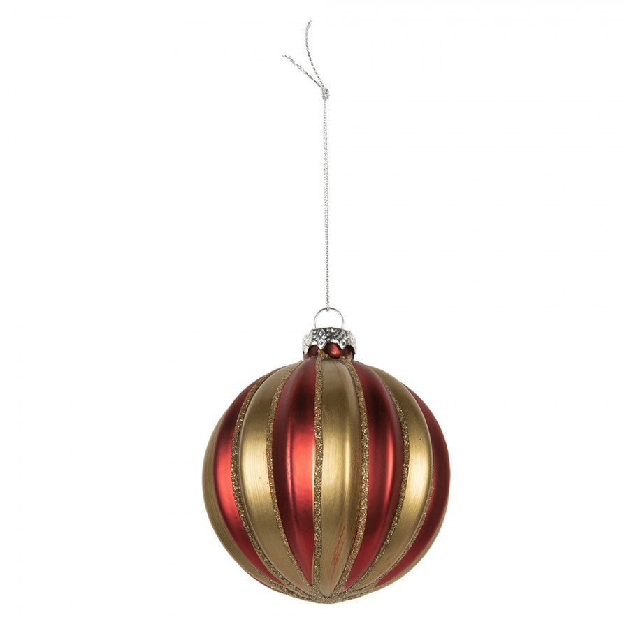Clayre & Eef Christbaumkugel aus Glas in Rot-Goldfarbig, Ø 8x8 cm (6GL5302)