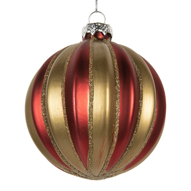 Clayre & Eef Christbaumkugel aus Glas in Rot-Goldfarbig, Ø 8x8 cm (6GL5302)