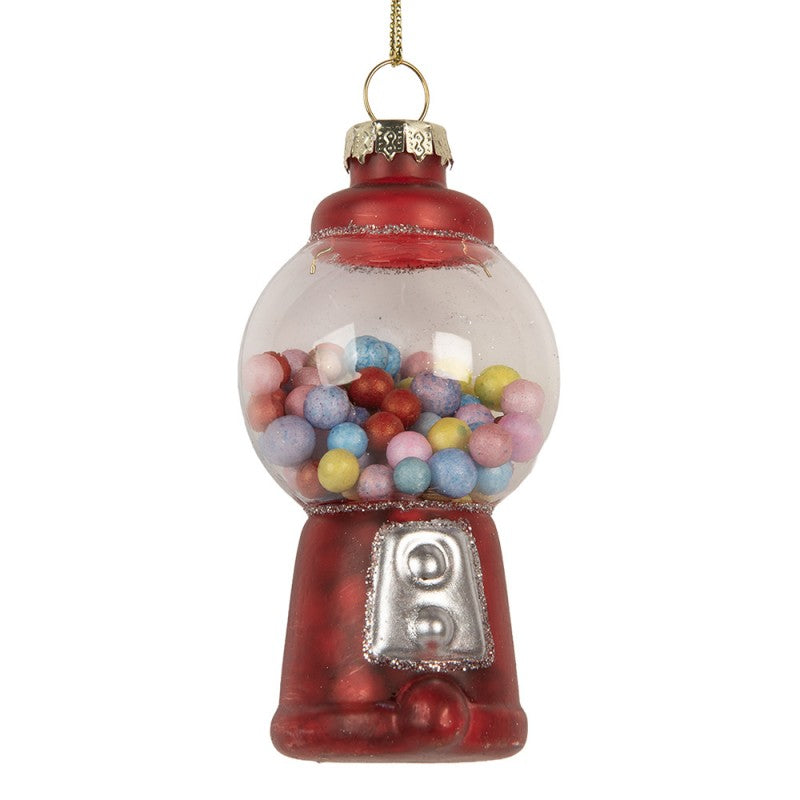 Weihnachtsanhänger Kaugummiautomat Glas Rot Bunt Glitzer Ø 5x9 cm von Clayre & Eef (6GL5303)
