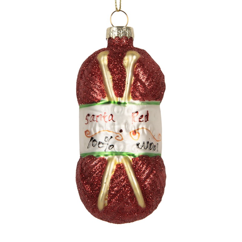 Weihnachtsanhänger Wollknäuel Stricken Glas Rot Glitzer Santa Red Ø 5x10 cm von Clayre & Eef (6GL5306)