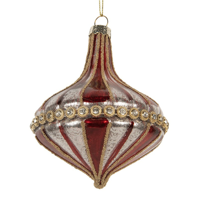 Clayre & Eef Christbaumkugel aus Glas in Rot-gold gestreift, Ø 9x11 cm (6GL5317)