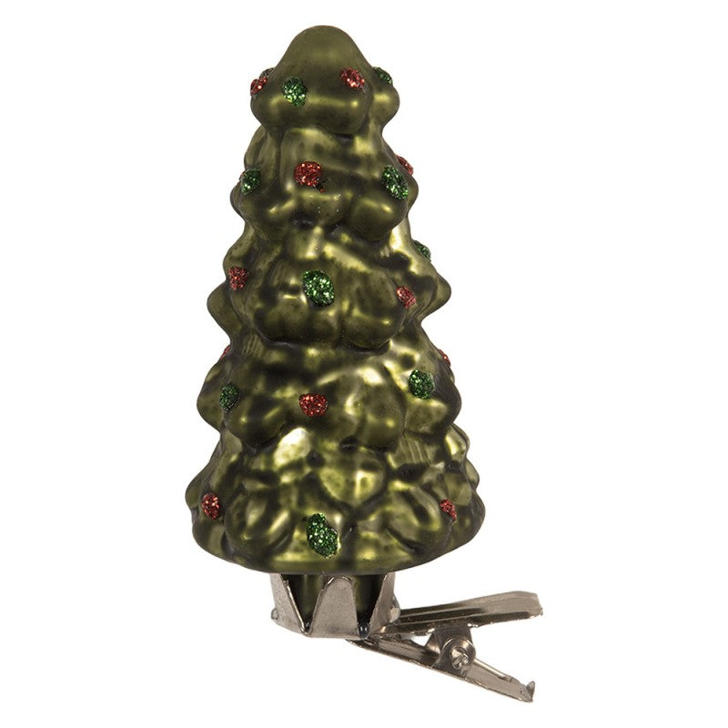 Glas-Weihnachtsbaum-Clip Tannenbaum mit Glitzer Grün Ø 4x9 cm von Clayre & Eef (6GL5318)
