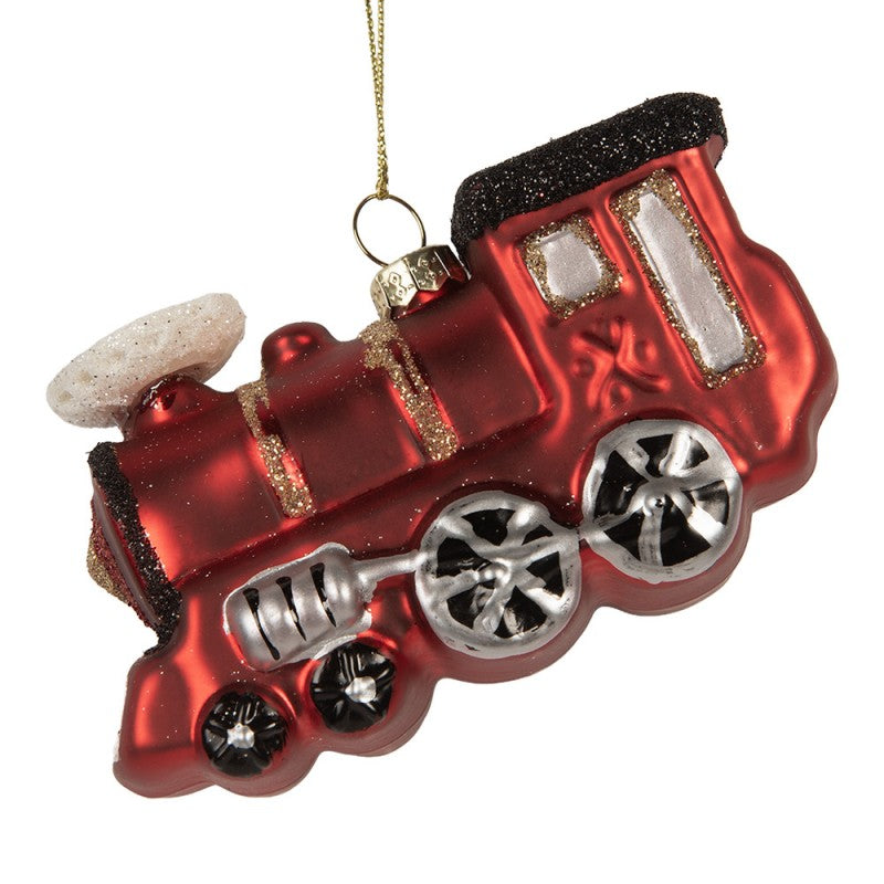 Weihnachtsanhänger Zug Dampflokomotive Glas Rot Silber 10x4x5 cm von Clayre & Eef (6GL5321)
