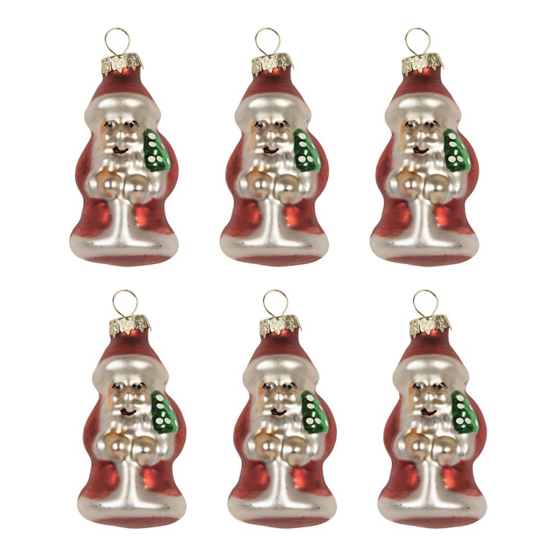 Weihnachtsanhänger Weihnachtsmann 6er Set Glas Rot Bauernsilber Ø 3x3,5 cm von Clayre & Eef (6GL5322)