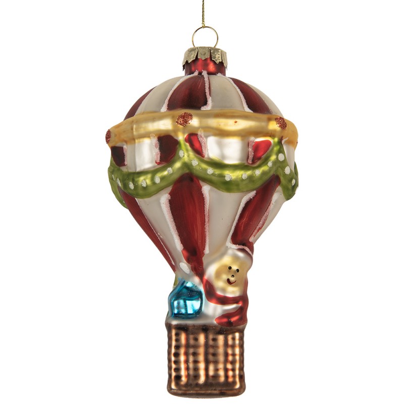 Weihnachtsanhänger Heißluftballon mit Girlande Glas Bunt Rot Weiß Ø 8x14 cm von Clayre & Eef (6GL5323)