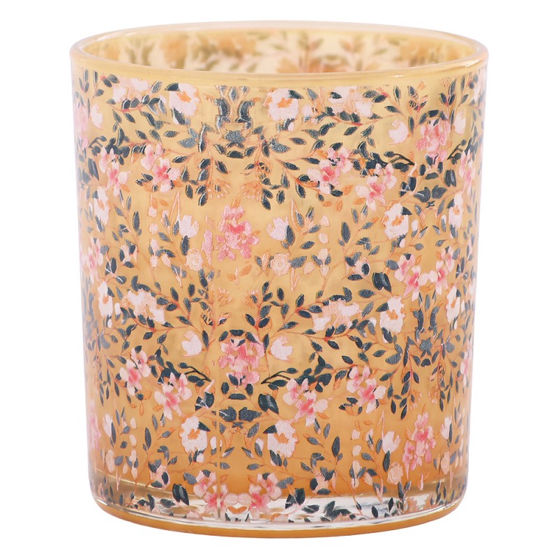 Clayre & Eef Teelichthalter Millefleurs Kirschblüten Blumenmeer Honiggold Bernstein Ø 7x8 cm (6GL5369)