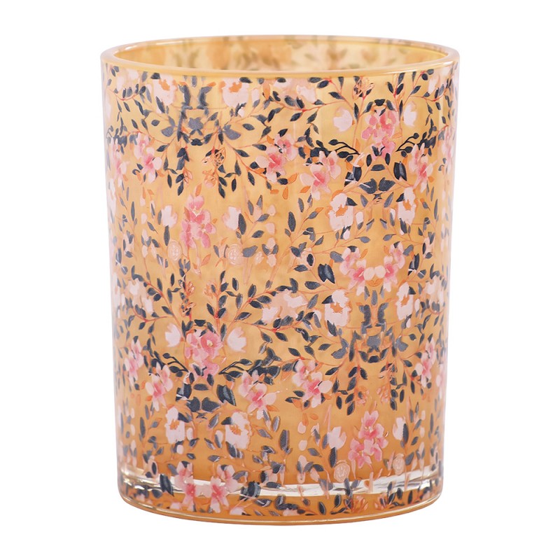 Clayre & Eef Teelichthalter Windlichtglas Millefleurs Bluetenmeer Champagnergold Zylinder Ø 10x13 cm (6GL5370)