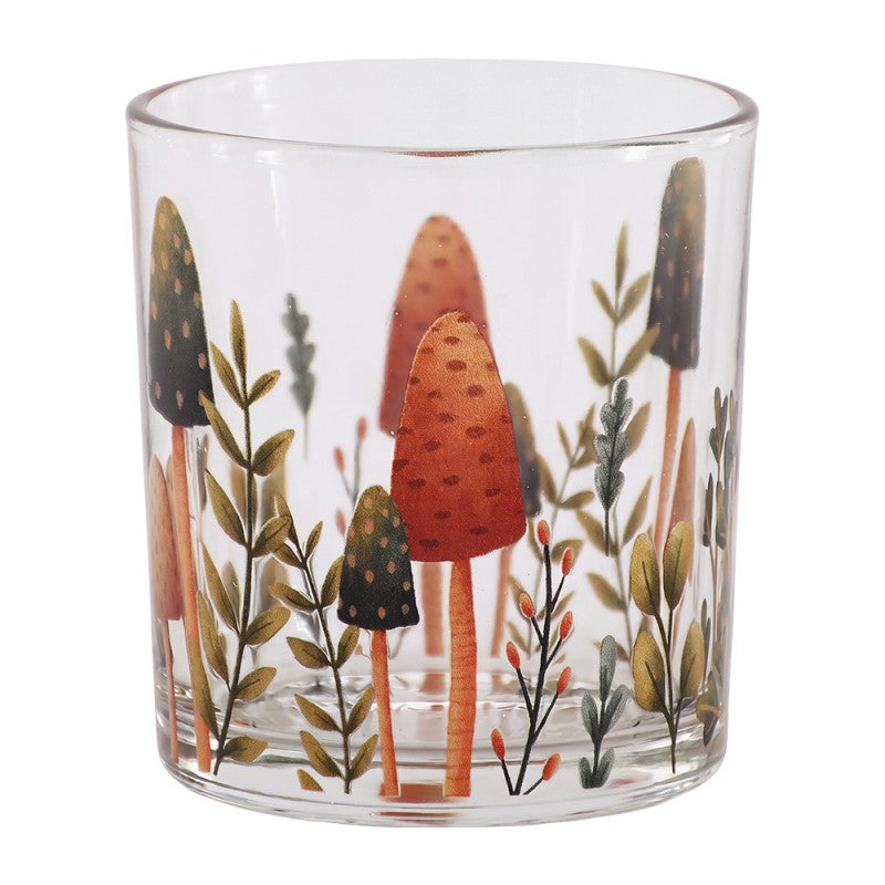 Clayre & Eef Teelichthalter Waldpilze Zweige Herbst Flora Botanik Aquarell Transparent Ø 7x8 cm (6GL5372)