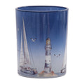 Clayre & Eef Teelichthalter Maritimes Windlichtglas Leuchtturm Segelboote Moewen Kuestenblau Ø 10x13 cm (6GL5376)