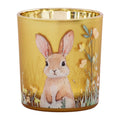 Clayre & Eef Teelichthalter Hase Kaninchen Frühlingswiese Honiggelb Glas Ø 7x8 cm (6GL5378)