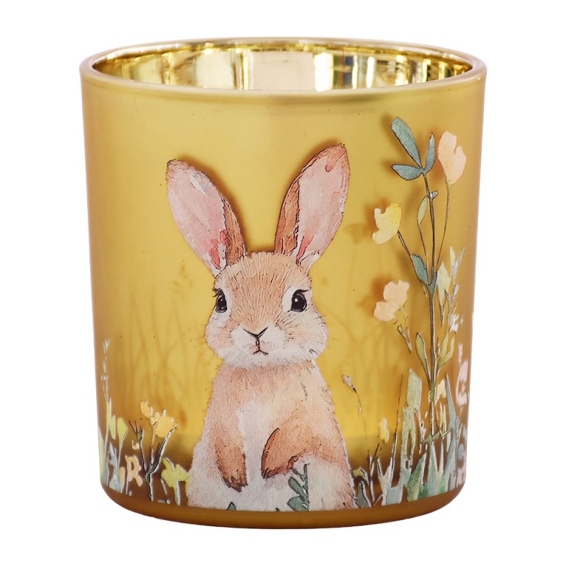 Clayre & Eef Teelichthalter Hase Kaninchen Frühlingswiese Honiggelb Glas Ø 7x8 cm (6GL5378)