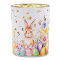 Clayre & Eef Teelichthalter Windlicht Zylinder Glas Weiss Osterhase Bunte Ostereier Goldakzente Ø 10x13 cm (6GL5382)