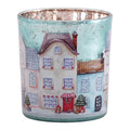 Clayre & Eef Teelichthalter Winterstadt Altstadtgasse Grachtenhäuser Eisblau Bauernsilber Ø 7x8 cm (6GL5390)