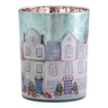 Clayre & Eef Teelichthalter Windlicht Zylinder Glas Eisblau Weihnachtliche Altstadt Graechtenhaeuser Ø 10x13 cm (6GL5391)