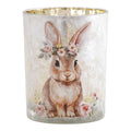 Clayre & Eef Teelichthalter Hase Blumenkranz Shabby Chic Eisgrau Gold Ø 7x8 cm (6GL5396)