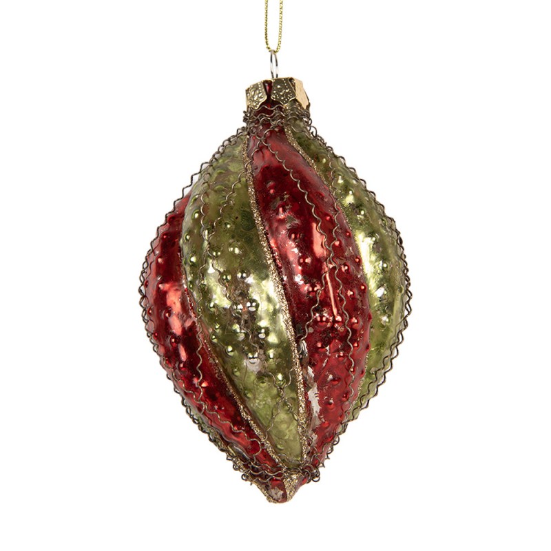 Clayre & Eef Christbaumkugel aus Glas in Rot-Grün verziert, Ø 7x11 cm (6GL5401)