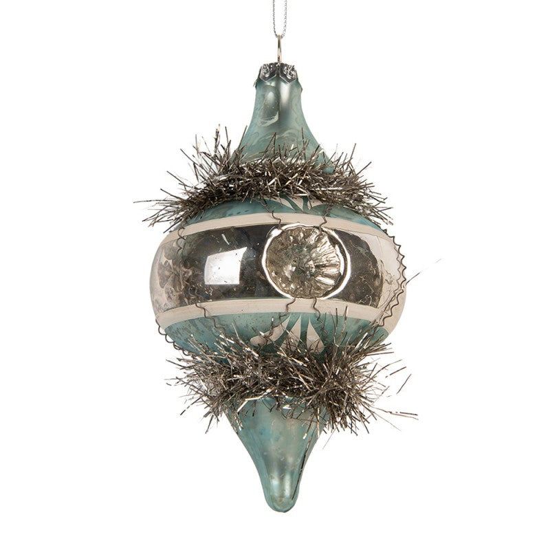 Clayre & Eef Christbaumanhänger „Tropfen“ aus Glas in Eisblau, Ø 7x13 cm (6GL5402)