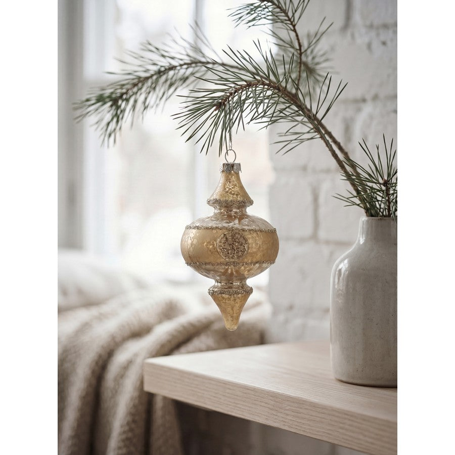 Clayre & Eef Christbaumanhänger „Tropfen“ aus Glas in Gold-Silber, Ø 7x13 cm (6GL5403)