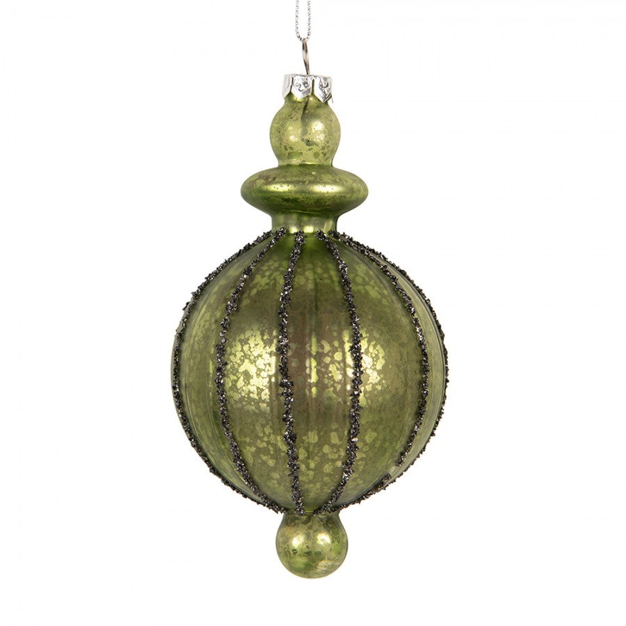 Clayre & Eef Christbaumanhänger „Formzapfen“ aus Glas in Waldgrün reliefiert, 7x6x13 cm (6GL5406)