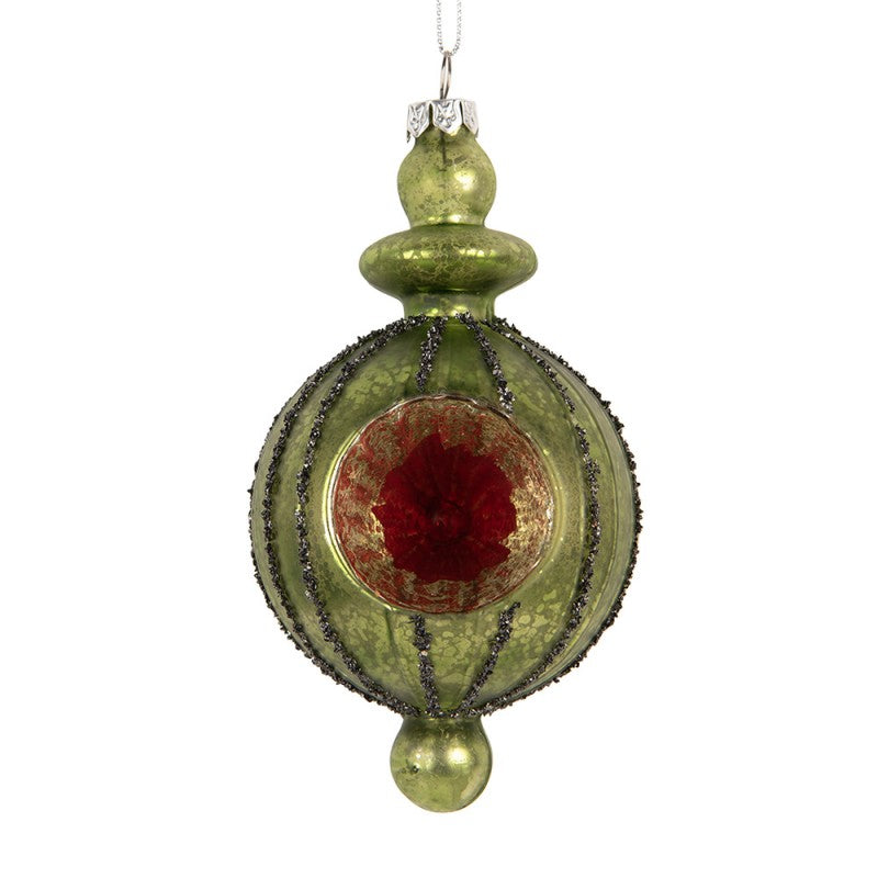 Clayre & Eef Christbaumanhänger „Formzapfen“ aus Glas in Waldgrün reliefiert, 7x6x13 cm (6GL5406)