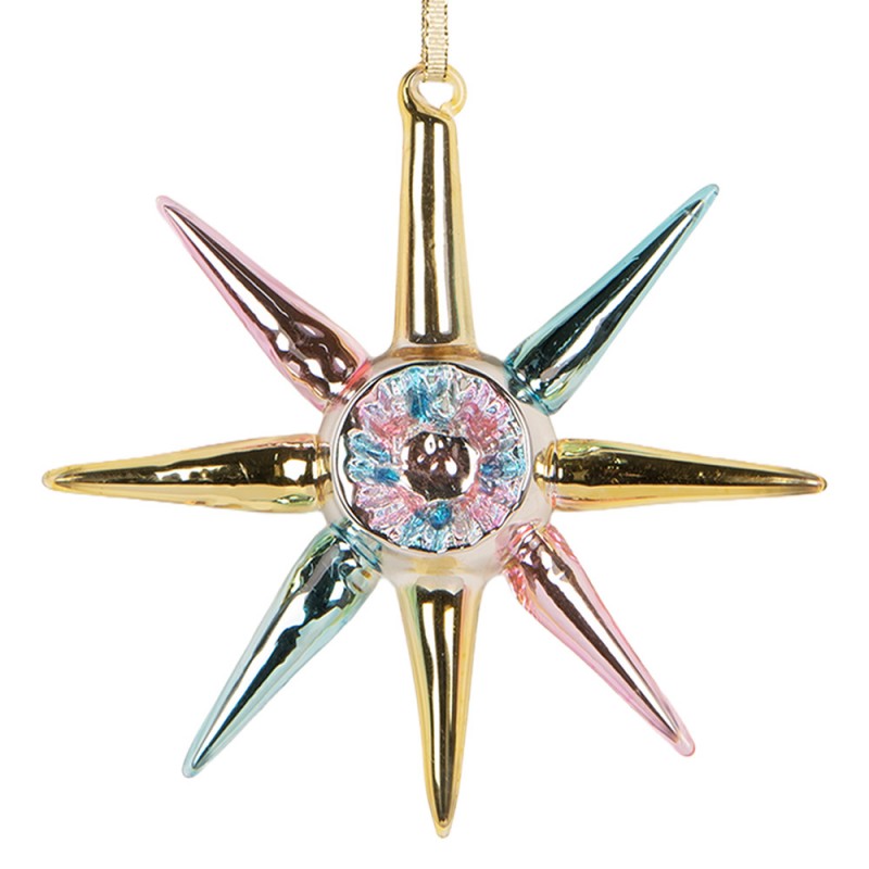 Weihnachtsanhänger Stern Reflektor Sonnenstern Glas Pastell Gold Rosa Blau 11x3x11 cm von Clayre & Eef (6GL5408)