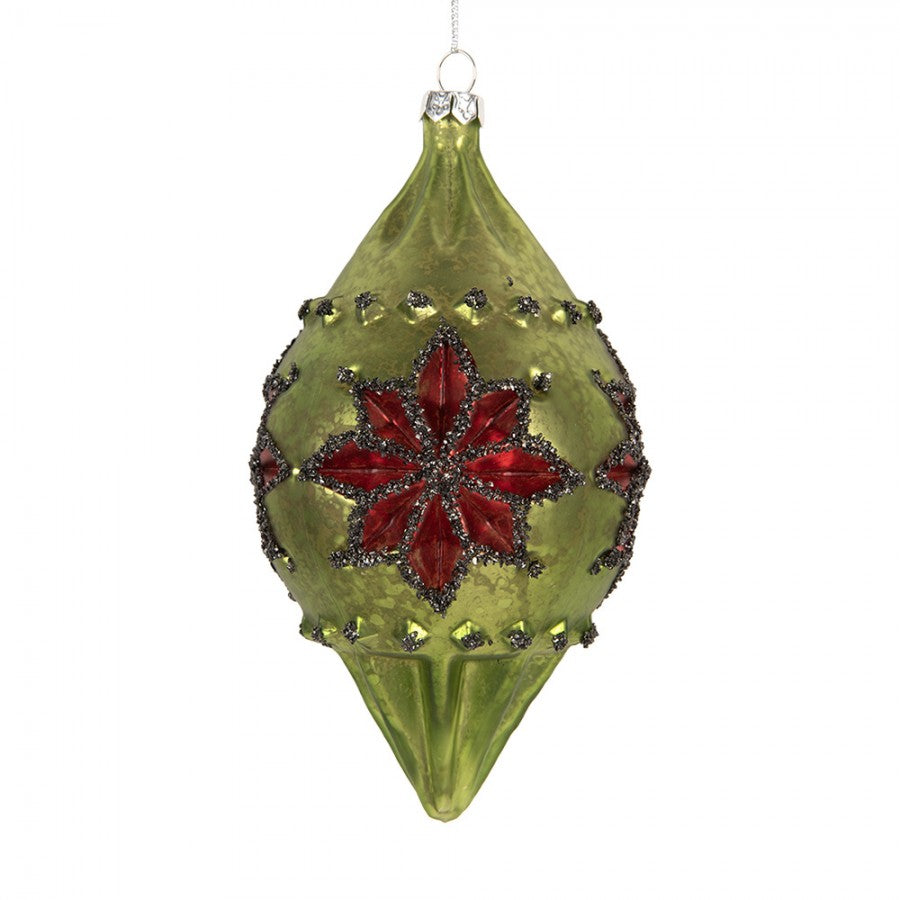 Clayre & Eef Christbaumanhänger „Formzapfen“ aus Glas in Grün-Rot reliefiert, 8x7x15 cm (6GL5409)