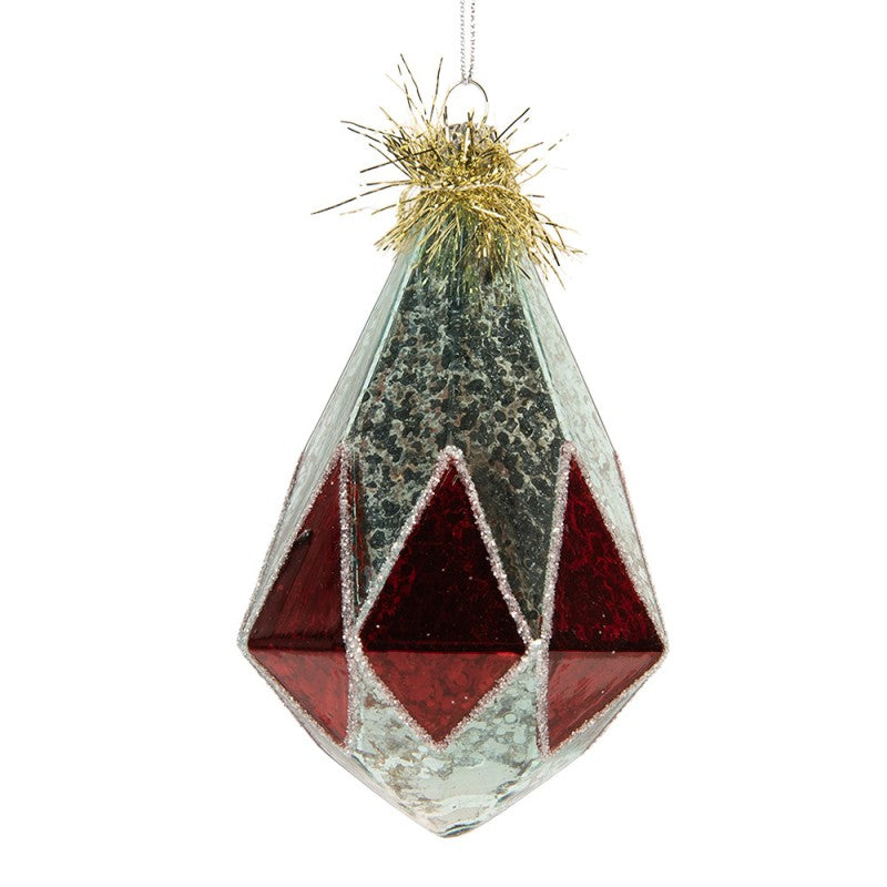 Clayre & Eef Christbaumkugel „Zwiebel“ aus Glas in Silberfarbig und Rot , Ø 8x12 cm (6GL5413)