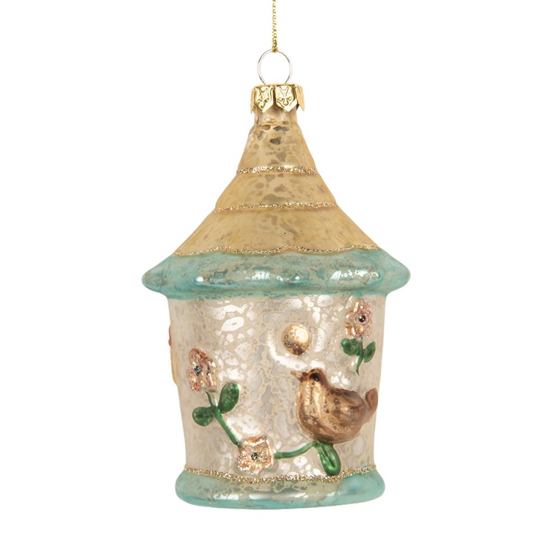 Weihnachtsanhänger Vogelhaus mit Vogel Bauernsilber Glas Champagner Aqua Ø 7x10 cm von Clayre & Eef (6GL5414)