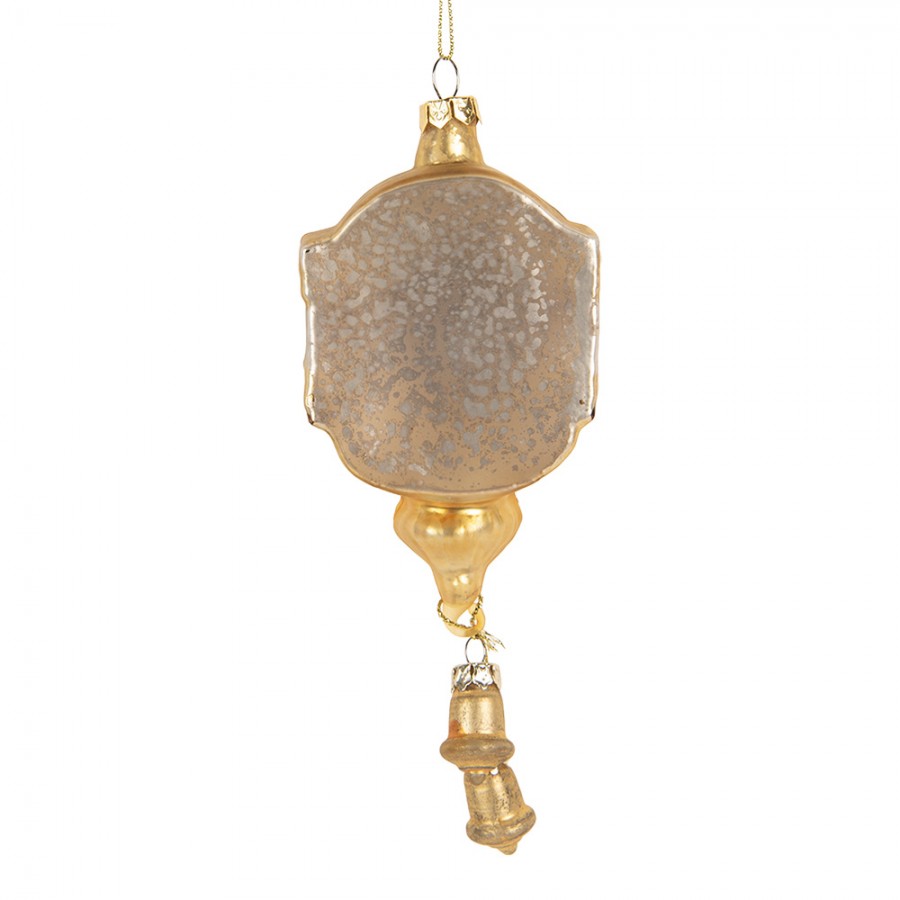 Weihnachtsanhänger Wanduhr mit Glockenpendel Bauernsilber Glas Champagnergold 6x4x15 cm von Clayre & Eef (6GL5415)