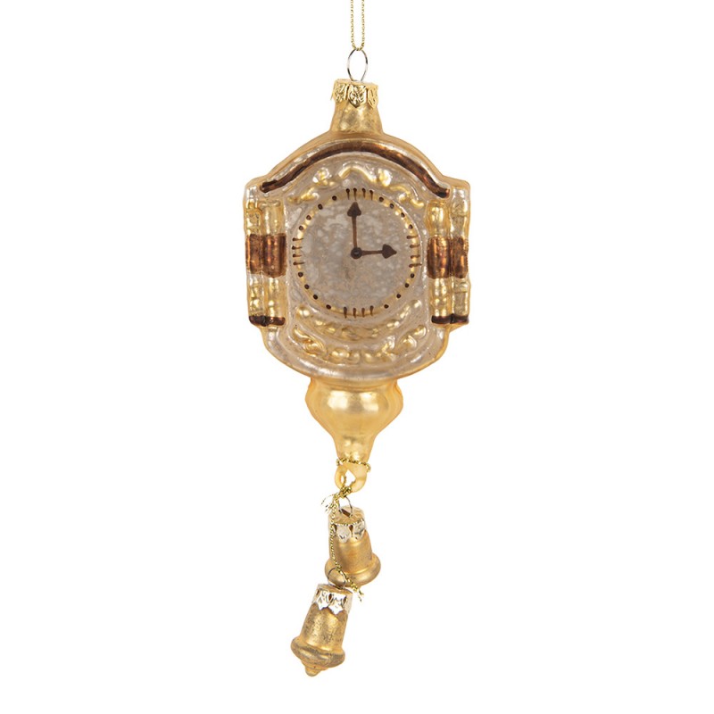 Weihnachtsanhänger Wanduhr mit Glockenpendel Bauernsilber Glas Champagnergold 6x4x15 cm von Clayre & Eef (6GL5415)