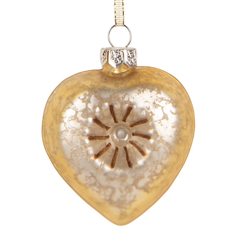 Weihnachtsanhänger Herz Reflektor Bauernsilber Glas Champagnergold 5x3x7 cm von Clayre & Eef (6GL5416)