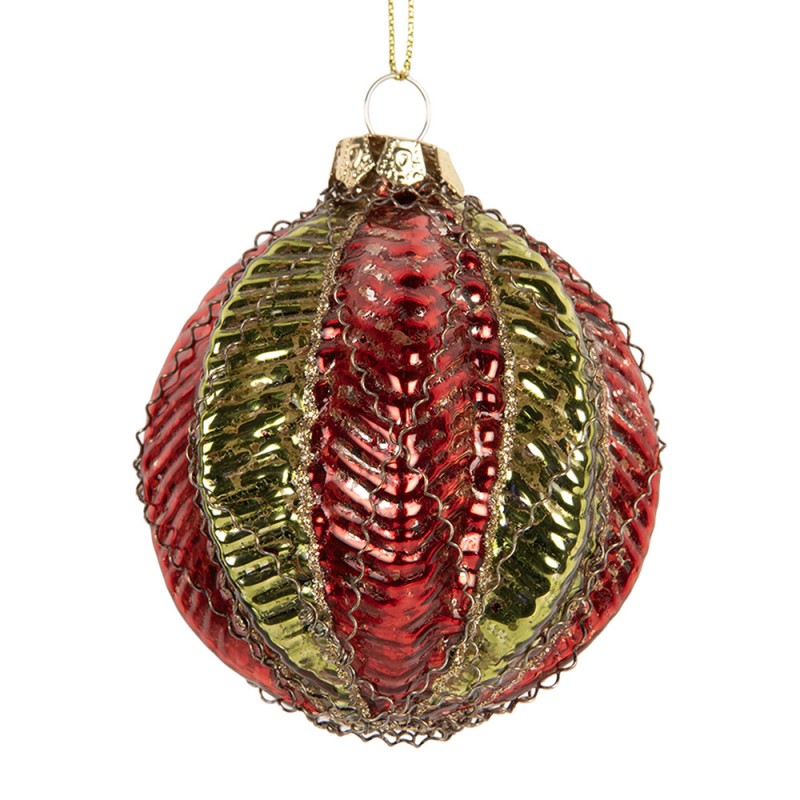Clayre & Eef Christbaumkugel aus Glas in Goldfarbig-Rot verziert, Ø 7x8 cm (6GL5418)
